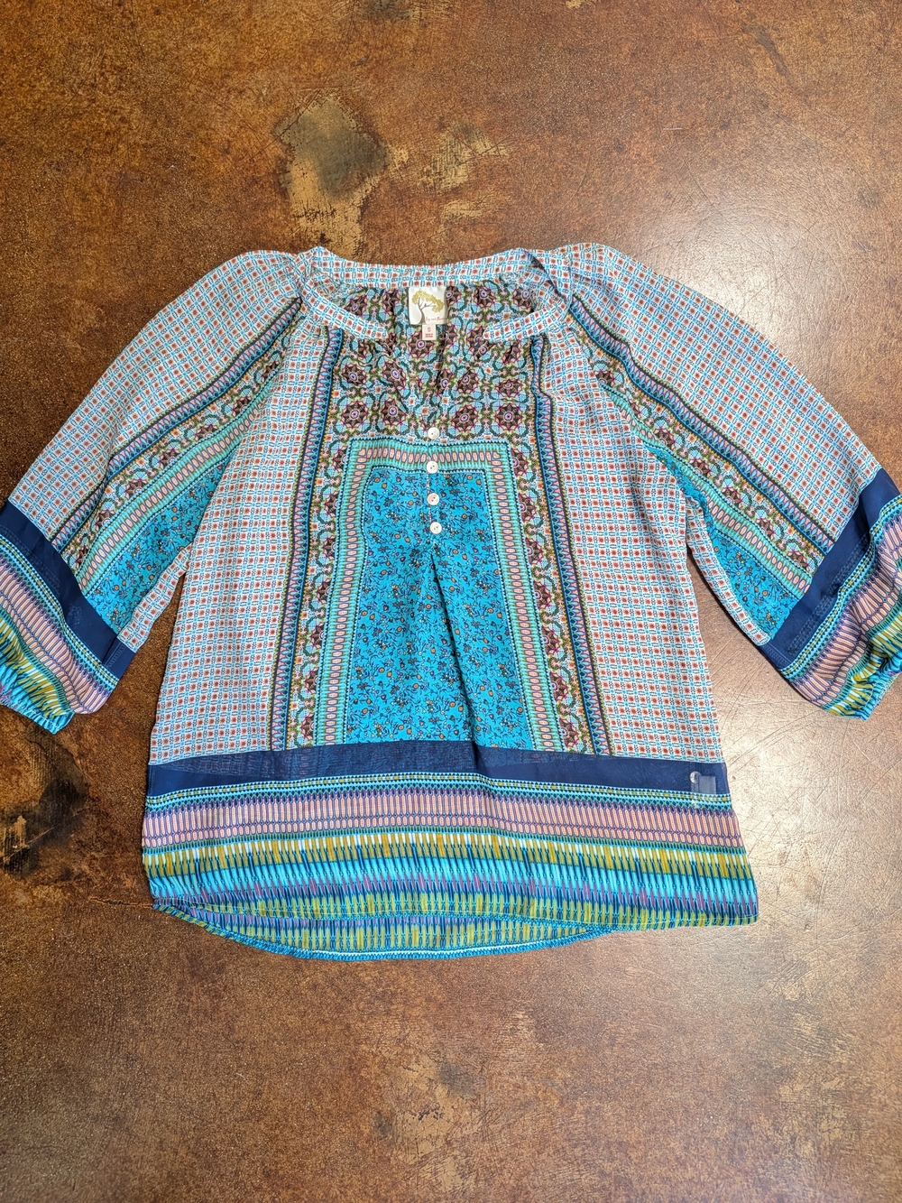 Fig and Flower Boho Patchwork Peasant Blouse